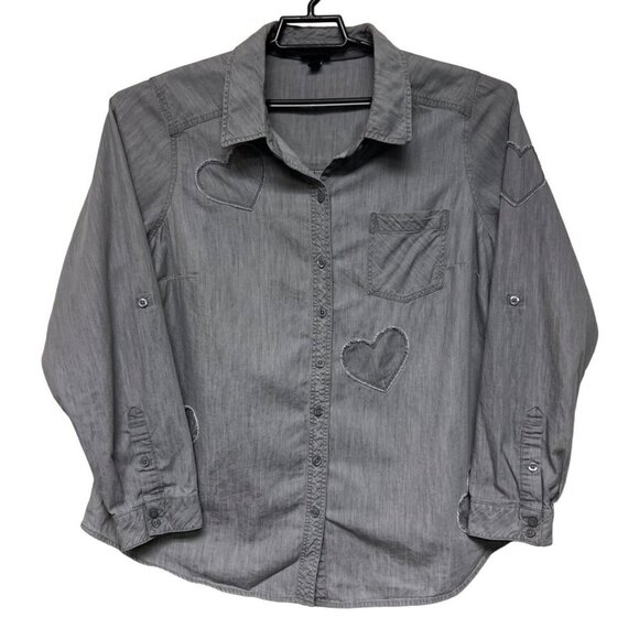 Torrid Taylor Dark Grey Denim Heart Button Front Shirt Women's 1X - Picture 3 of 13